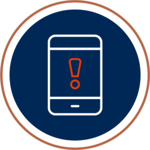 Mobile phone with exclamation icon in middle